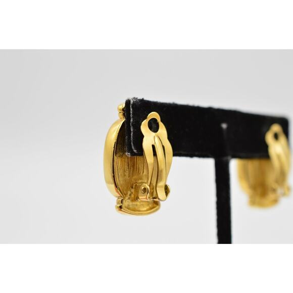 Givenchy Vintage Clip On Earrings Black Enamel Gold Tone Runway Signed 1980s 9I - Picture 8 of 9